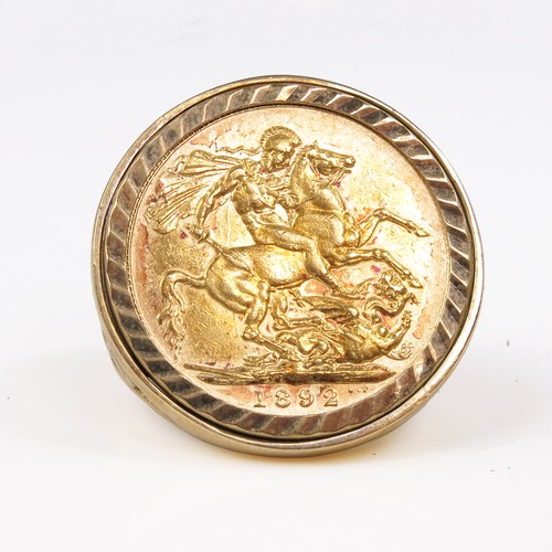 583 - 1892 VICTORIA SOVEREIGN WITH 9ct GOLD RING MOUNT, APPROX. 15.4g gross