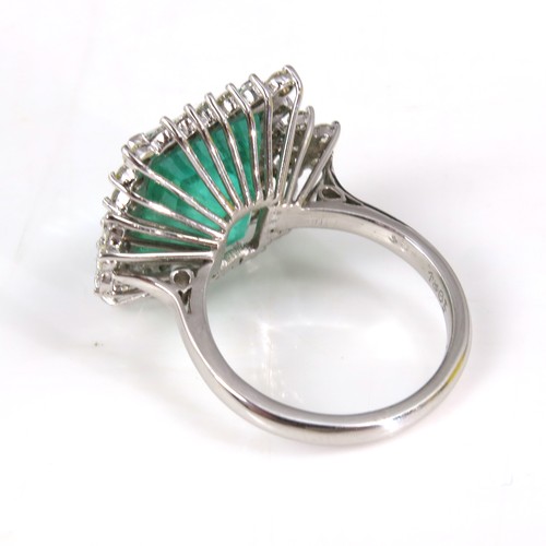 610 - VERY IMPRESSIVE DECO STYLE EMERALD AND DIAMOND RING FEATURING A LARGE SQUARE CUT EMERALD, APPROX. 13... 