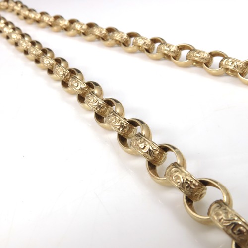 560 - HEAVY 9CT GOLD NECKLACE WITH ROUND ALTERNATELY ENGRAVED LINKS, APPROX. 80g