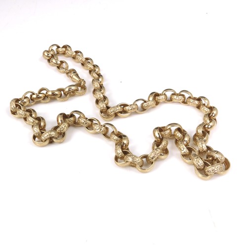 560 - HEAVY 9CT GOLD NECKLACE WITH ROUND ALTERNATELY ENGRAVED LINKS, APPROX. 80g