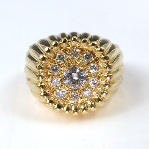 605 - GENTS GOLD DIAMOND CLUSTER SIGNET RING, POSSIBLY STAMPED 750, APPROX. 17g, BYGONES OF WORCESTER