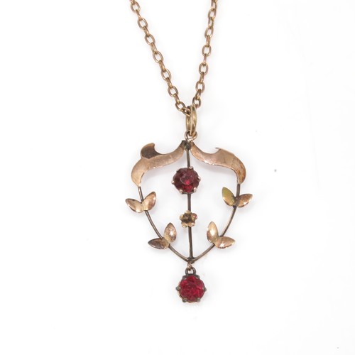 515 - EDWARDIAN GARNET SET 9CT GOLD PENDANT ON A 9CT GOLD NECKLACE, APPROX. 4.1g gross