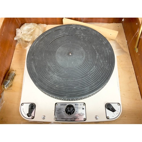 174 - GARRARD MODEL 301 TRANSCRIPTION MOTOR TURNTABLE IN WOODEN CASE WITH HINGED LID C/W MANUAL