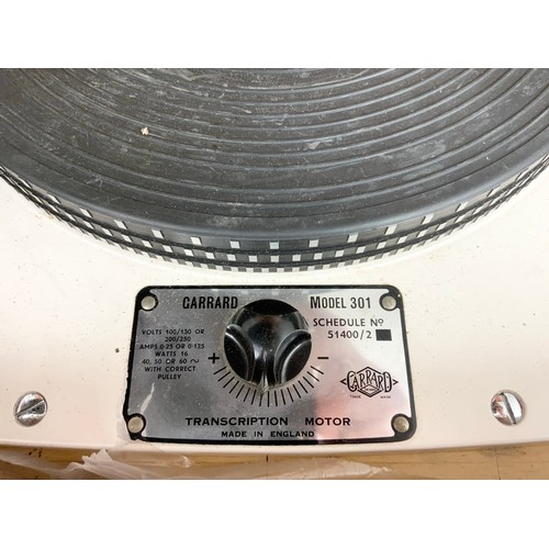 174 - GARRARD MODEL 301 TRANSCRIPTION MOTOR TURNTABLE IN WOODEN CASE WITH HINGED LID C/W MANUAL