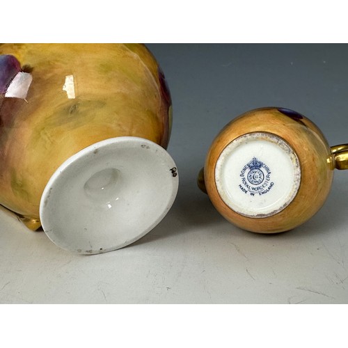 70 - ROYAL WORCESTER CREAM JUG, HAND PAINTED WITH FALLEN FRUIT (no backstamp) TOGETHER WITH A MINIATURE C... 