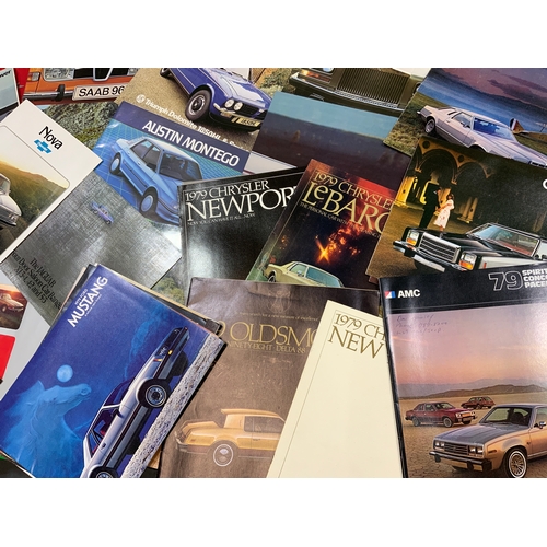 8 - A GOOD COLLECTION OF CAR BROCHURES, INC TRIUMPH DOLOMITE, CHRYSLER, MUSTANG, NOVA, ROLLS ROYCE, MERC... 