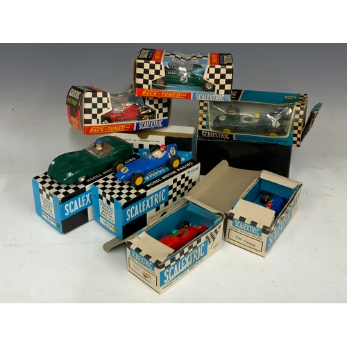 189 - SCALEXTRIC CARS, EARLY VERSIONS : TRIANG SCALEXTRIX LISTER JAGUAR MM/C56, LOTUS MM/C54, MINIMODELS C... 