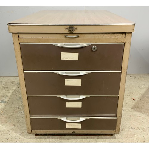 595 - LATE ENTRY- NATIONAL METAL CABINET OF DRAWERS  89cm x 60cm . 73cm TALL