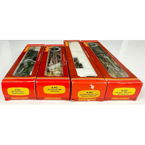 390 - HORNBY 4 BOXED LOCOMOTIVES, R033 BRITANNIA, 7MT MORNING STAR, R080 8P PRINCESS ELIZABETH, R852 IVATT... 