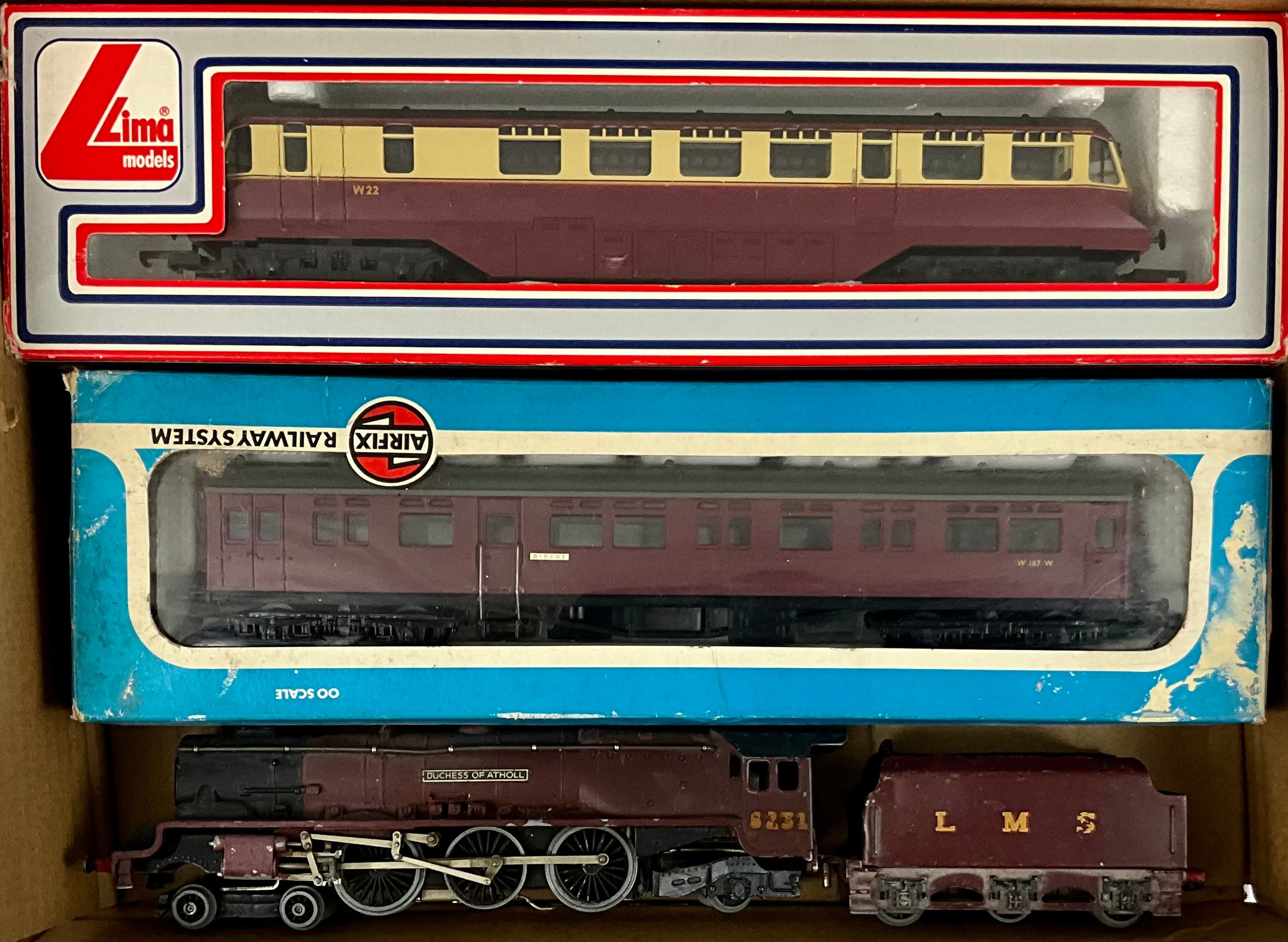 LIMA GWR RAILCAR IN CARMINE & CREAM. AIRFIX AUTOCOACH & U/B HORNBY ...