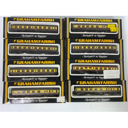 338 - GRAHAM FARISH N GAUGE, 8 BOXED BR MK 1 COACHES CHOCOLATE & CREAM, AS SHOWN