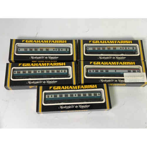 340 - 5 BOXED GRAHAM FARISH BLUE GREY MK 1 COACHES