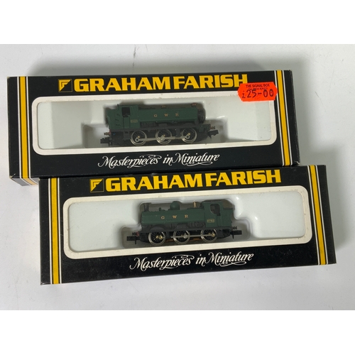 344 - N GAUGE, 2 BOXED GRAHAM FARISH LOCOMOTIVES, 1104 94XX GWR PANNIER & 11124 57XX PANNIER CAB TYPE 2