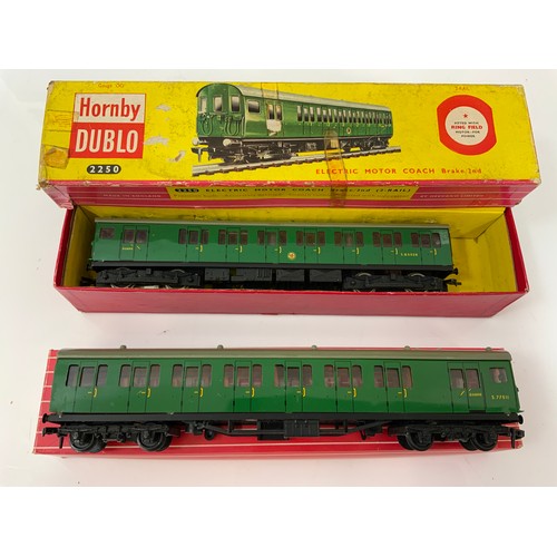 417 - HORNBY DUBLO, BOXED 2250 EMU  DRIVING POWER CAR, PLUS 4150 NON POWERED DRIVING TRAILER (REPRO TONY C... 