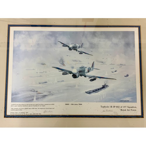 204 - AVIATION INTEREST, FRAMED PICTURE 0640 6TH JUNE 1944 TYPHOONS OF 197 SQN D DAY, SIGNED BY ARTIST J B... 