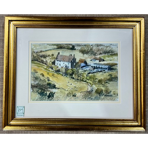 17 - DAVID BIRTWHISTLE WATERCOLOUR ENTITLED FROM THE HILL TOP. 26 x 17cm. Maybe subject to ARR
