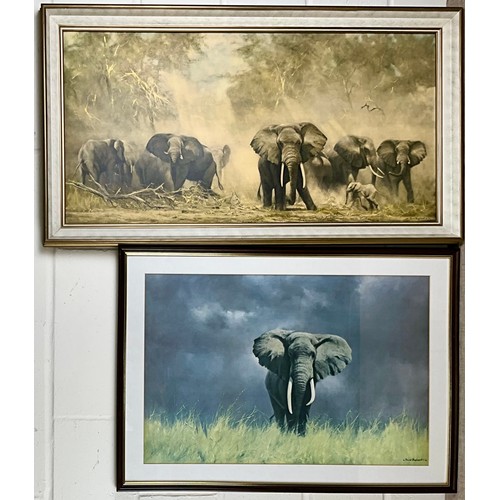 37 - TWO LARGE DAVID SHEPHERD ELEPHANT PRINTS. Largest Approx. 98 x 50cm