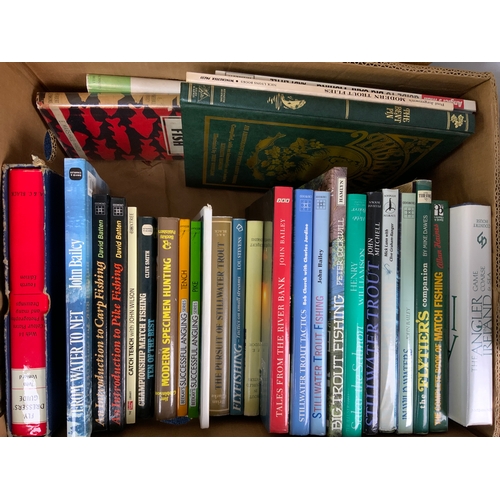 87 - TWO GOOD BOXES OF FISHING BOOKS, ANGLING, TROUT, STILLWATER, ETC.