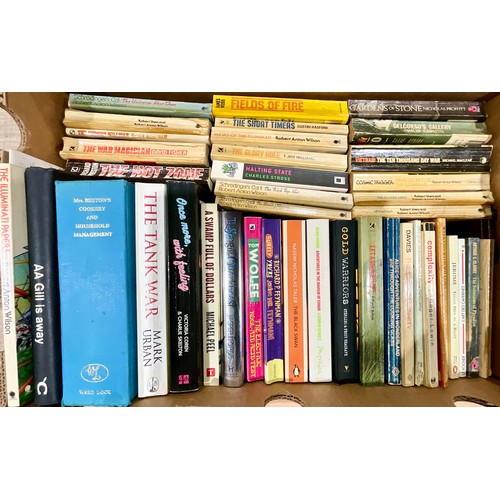 91 - 2 BOXES BOOKS - GENERAL INTEREST, HUMOUR, SCI FI, WAR RELATED ETC.