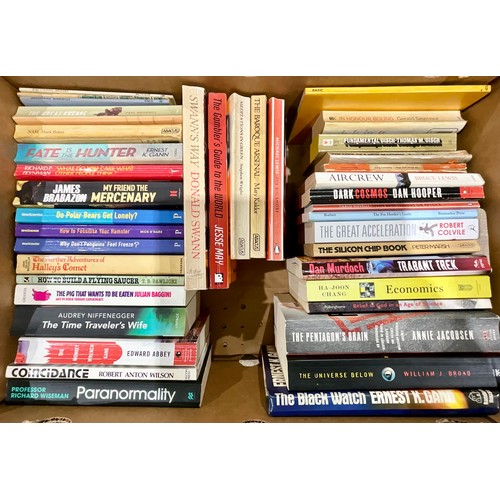 91 - 2 BOXES BOOKS - GENERAL INTEREST, HUMOUR, SCI FI, WAR RELATED ETC.