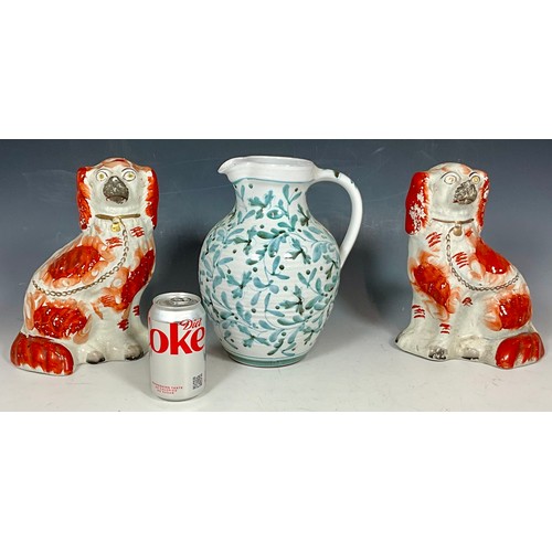 140 - A PAIR OF 19TH CENTURY STAFFORDSHIRE DOGS SEATED WITH RUSSET DECORATION T/W A NICOLA WERNER STUDIO P... 