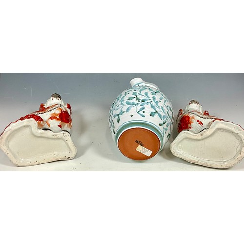 140 - A PAIR OF 19TH CENTURY STAFFORDSHIRE DOGS SEATED WITH RUSSET DECORATION T/W A NICOLA WERNER STUDIO P... 