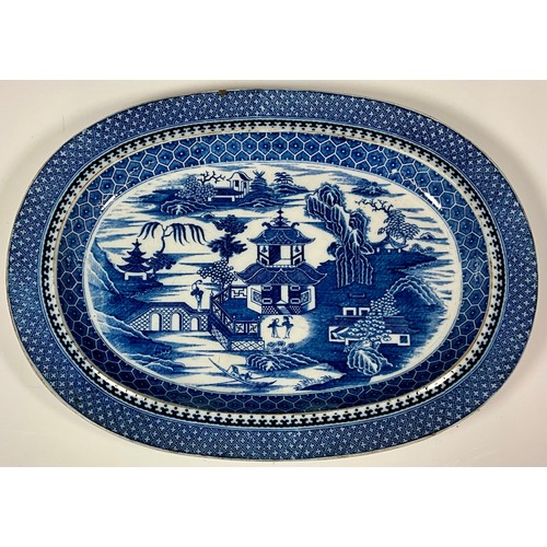 152 - 3 LARGE BLUE AND WHITE MEAT PLATES