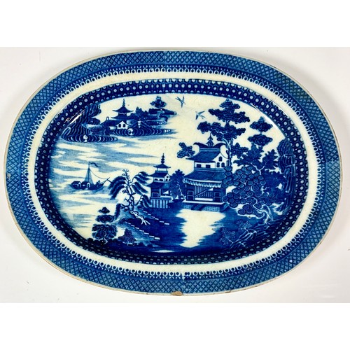 152 - 3 LARGE BLUE AND WHITE MEAT PLATES