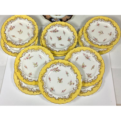 155 - PART DESSERT SERVICE WITH FLORAL PANEL DECORATION TOGETHER WITH A QTY. COALPORT PLATES