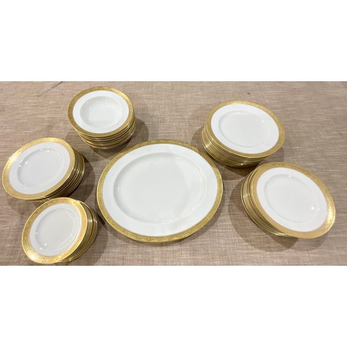 159 - ROYAL WORCESTER WHITE WITH GOLD ENCRUSTED BAND FINE BONE CHINA PART DINNER SERVICE (REF: 1393) – LAR... 