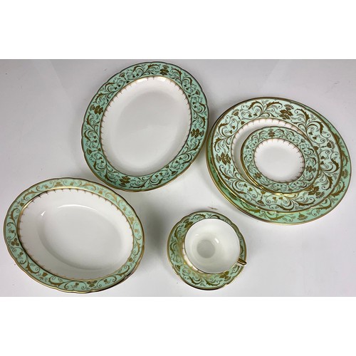 176 - ROYAL CROWN DERBY DARLEY ABBEY TEA TRIO, LARGE OVAL SERVING PLATTER, 3 OVAL SERVING DISHES, 2 CHARGE... 