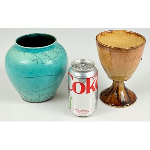 197 - CRACKLE GLAZED VASE AND TREACLE GLAZED GOBLET