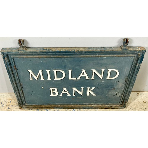 517 - OLD MIDLAND BANK HANGING SIGN WITH CAST IRON BRACKET (EX LEDBURY BANK). 92 x 62cm. Note that the bra... 