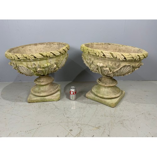 518 - PAIR OF PEDESTAL GARDEN URNS 54cm DIAMETER  48cm TALL