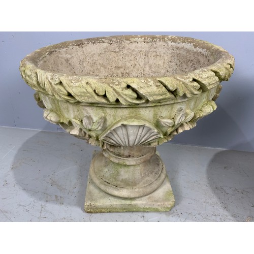 518 - PAIR OF PEDESTAL GARDEN URNS 54cm DIAMETER  48cm TALL