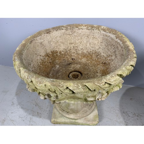 518 - PAIR OF PEDESTAL GARDEN URNS 54cm DIAMETER  48cm TALL