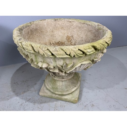 518 - PAIR OF PEDESTAL GARDEN URNS 54cm DIAMETER  48cm TALL