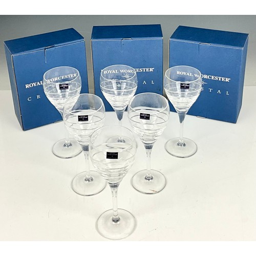 222 - ROYAL WORCESTER CRYSTAL, 3 BOXED PAIRS OF WINE GLASSES