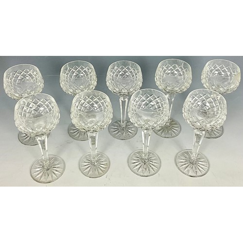 223 - SET OF 9 WINE GLASSES WITH HEXAGONAL STEMS, POSSIBLY WATERFORD