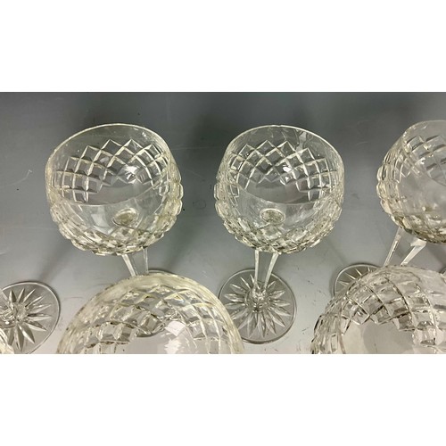 223 - SET OF 9 WINE GLASSES WITH HEXAGONAL STEMS, POSSIBLY WATERFORD