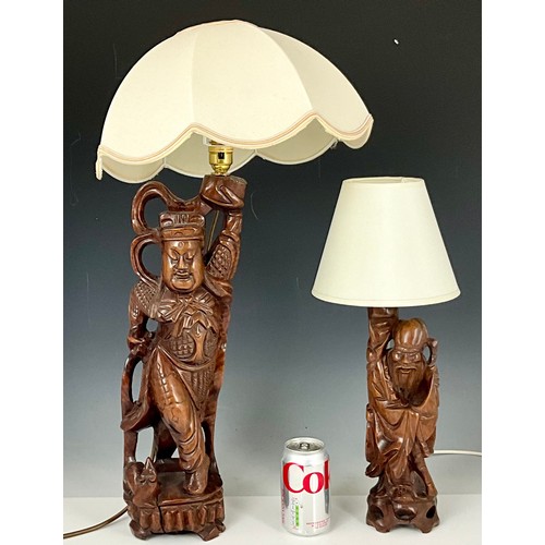 266 - TWO ORIENTAL ROOT CARVED TABLE LAMPS