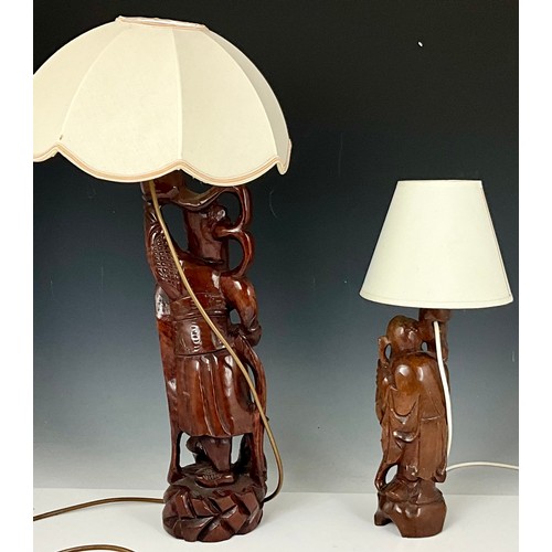 266 - TWO ORIENTAL ROOT CARVED TABLE LAMPS