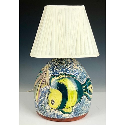 269 - CRAIL STUDIO POTTERY LAMP W. FISH AND SHELL DECORATION