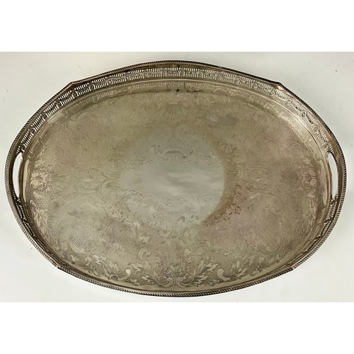 297 - PLATED BOWL AND PIERCED BASKET AND AN OVAL GALLERIED TRAY