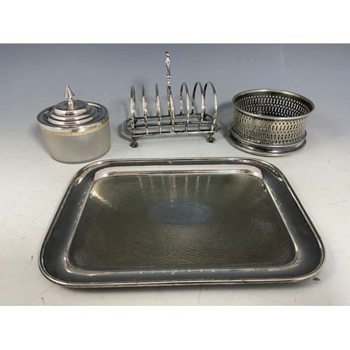 298 - MISC. SILVER PLATED WARE INC. TRAY, TOAST RACK, OVAL ENTREE DISH AND COVER ETC.