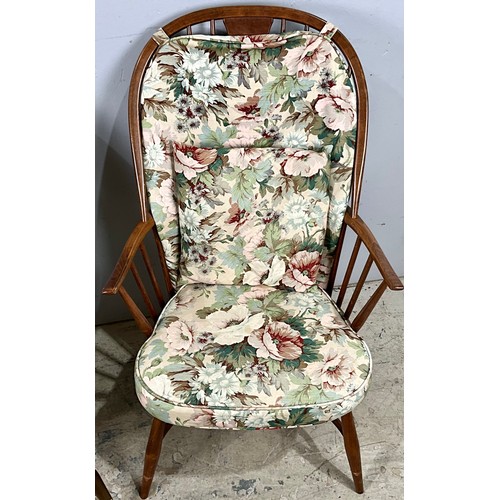 697 - ERCOL ELBOW CHAIR WITH CRINOLINE STRETCHER AND ONE OTHER