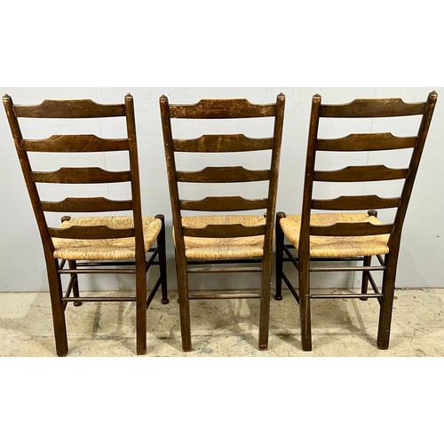 692 - THREE LADDER BACK RUSH SEAT CHAIRS