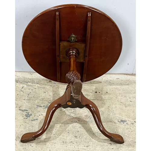 569 - ROUND DISH TOP MAHOGANY OCCASIONAL TABLE ON TRIPOD BASE. Approx. 68cm high x 73cm dia.