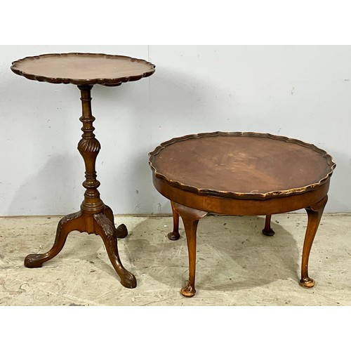 602 - ROUND TOP TABLE ON FOUR LEGS AND A PEDESTAL OCCASIONAL TABLE WITH PIE CRUST TOP WITH JOHN MURPHY CAB... 