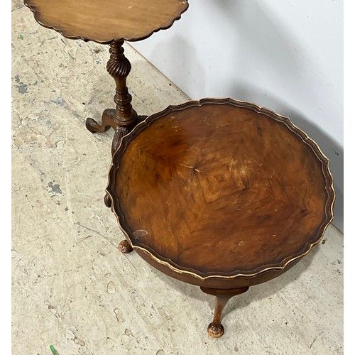 602 - ROUND TOP TABLE ON FOUR LEGS AND A PEDESTAL OCCASIONAL TABLE WITH PIE CRUST TOP WITH JOHN MURPHY CAB... 